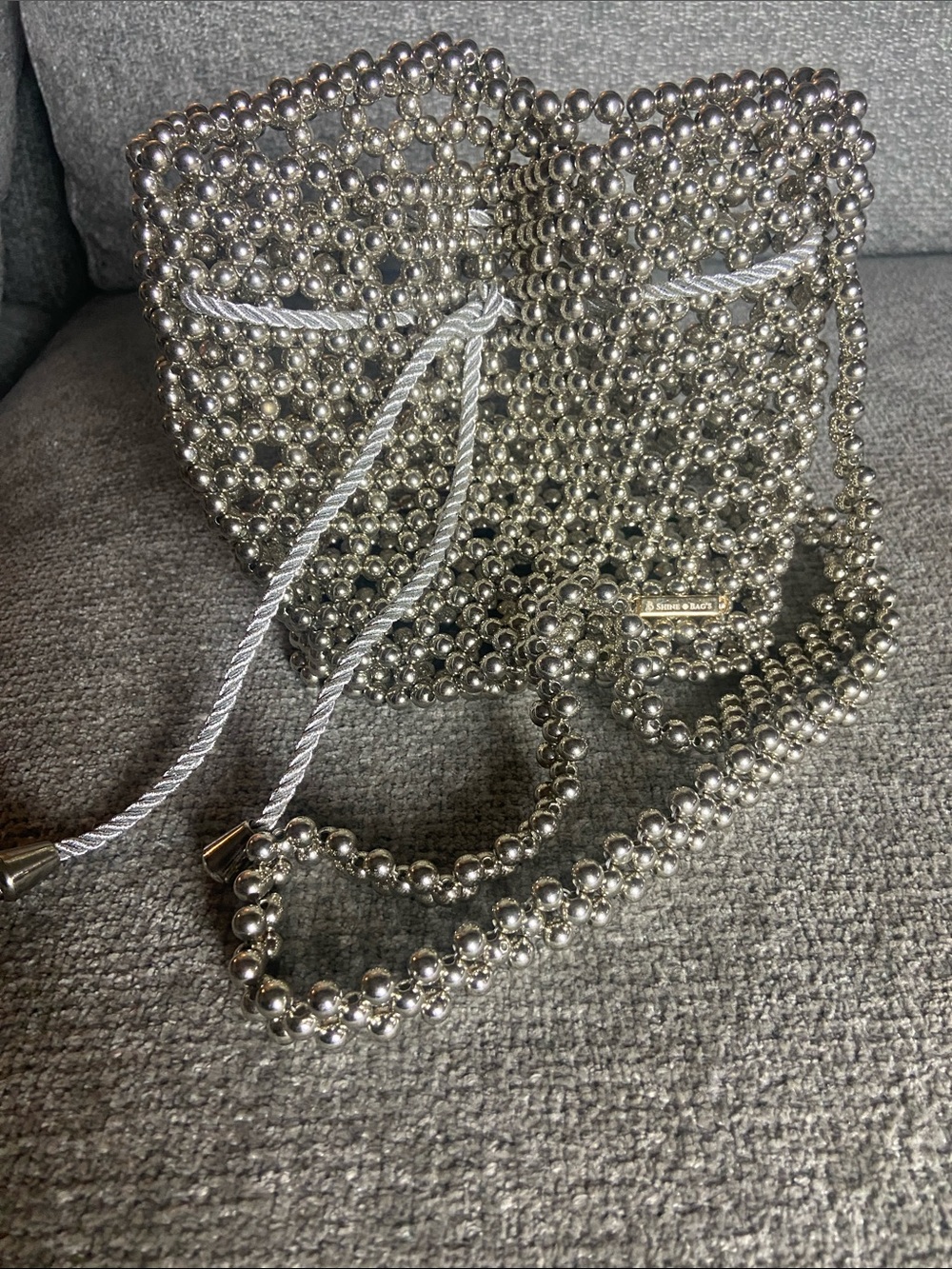 Silver Beaded Mini Drawstring Bag - Picture 8 of 12